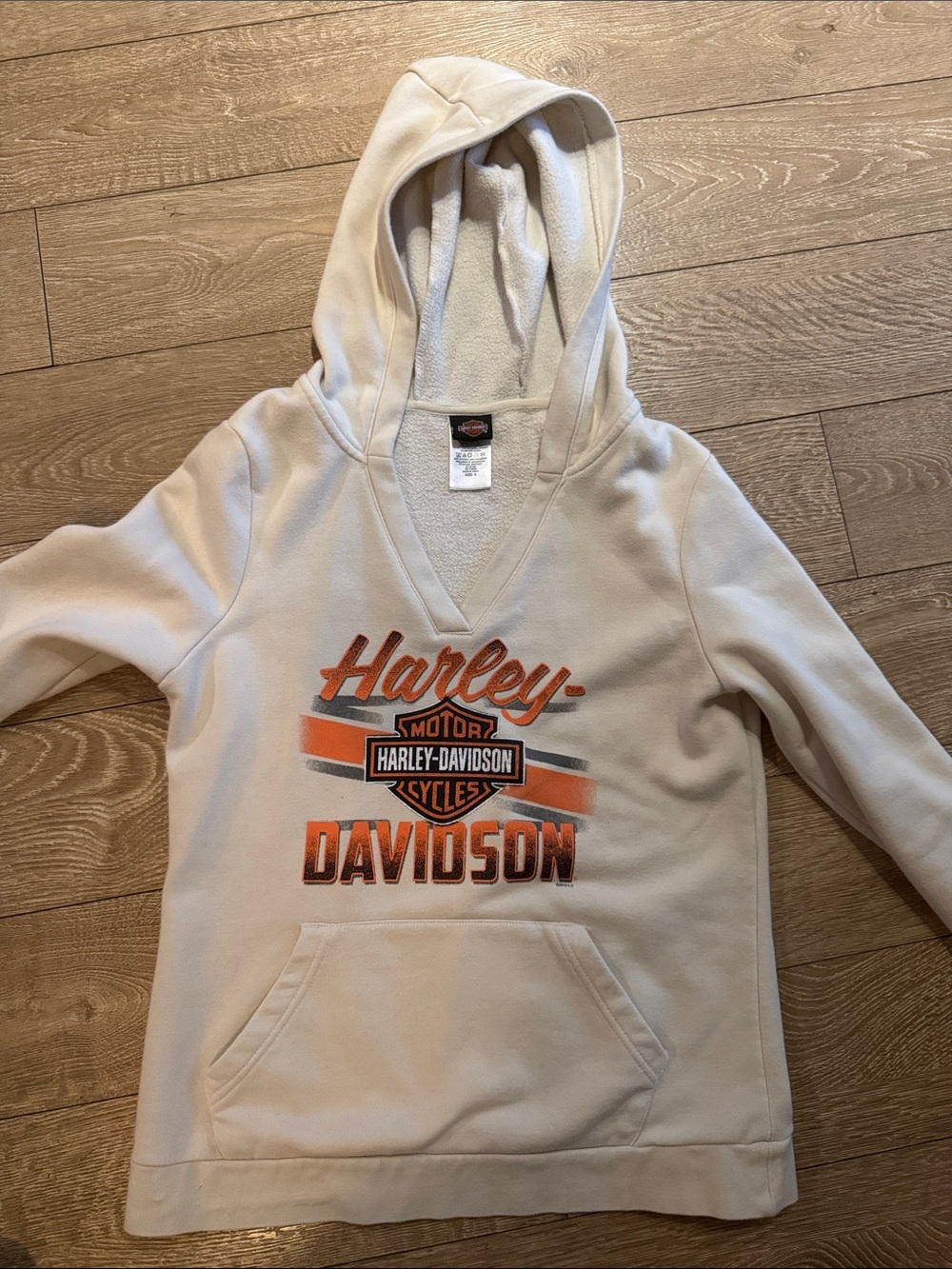 Harley-Davidson Cream Pullover Hoodie with Orange Logo